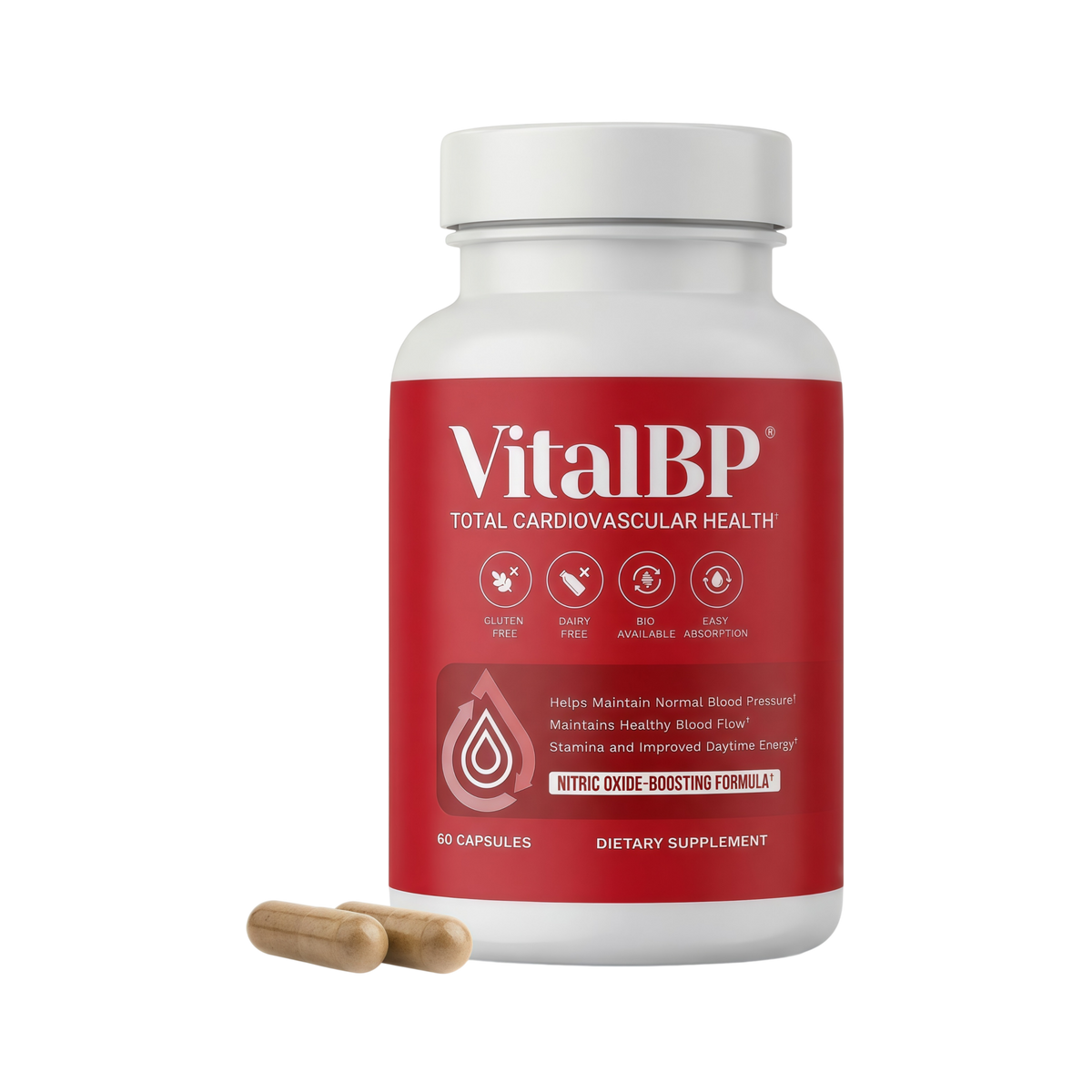 VitalBP Blood Pressure, Blood Flow & Artery Support, CoQ10, K2 & D3, 60Caps