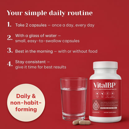 VitalBP Blood Pressure, Blood Flow & Artery Support, CoQ10, K2 & D3, 60Caps